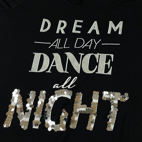 Decree Glitter Sequined Dance All Night Sleep Shirt Womens XS Black 3/4 Sleeve - Picture 5 of 12